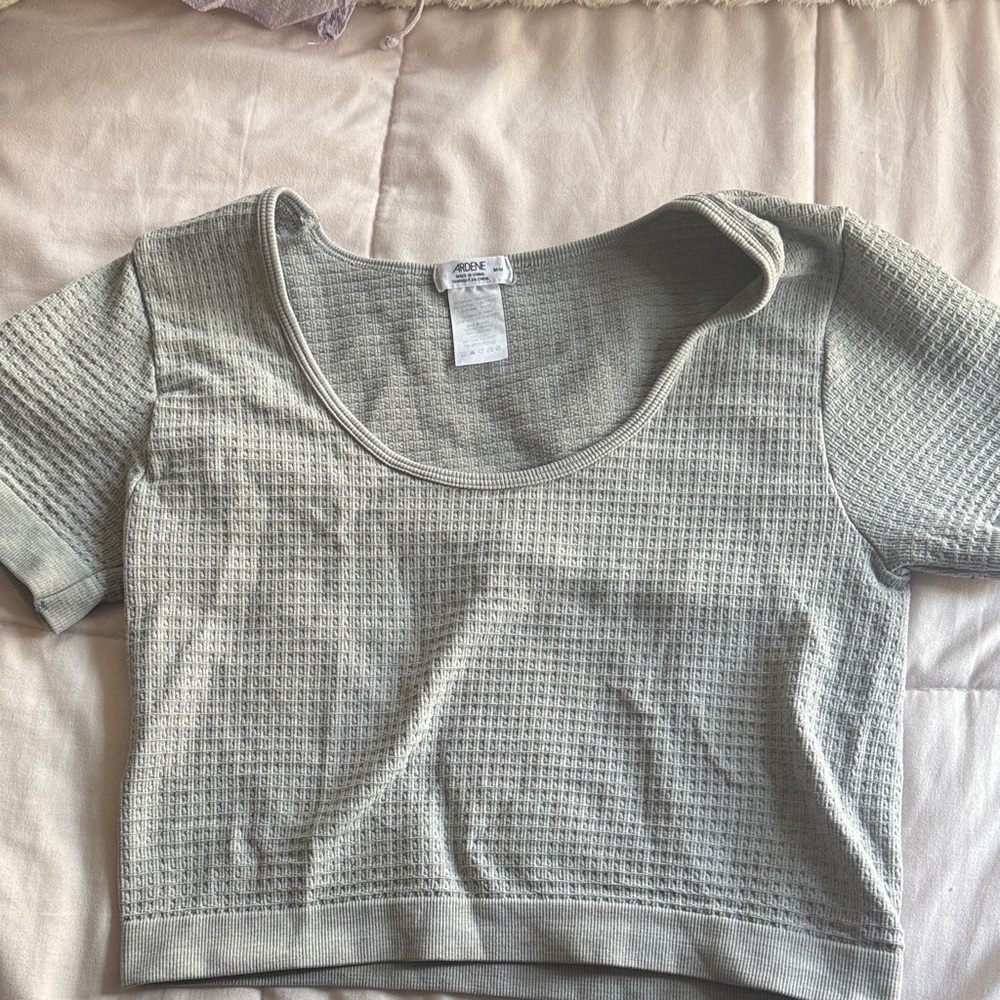 Ardene Sage Green Waffle-Knit Cropped Scoop Top